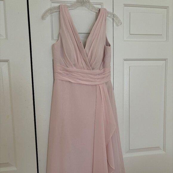 Azazie Iliana Blushing Pink A-Line V-Neck Pleated Chiffon Dress - Picture 1 of 4